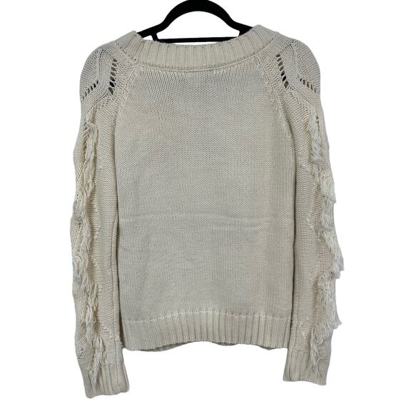 Sadie & Sage Cream Distressed Fringe Knit Sweater Womens Medium - Picture 5 of 5